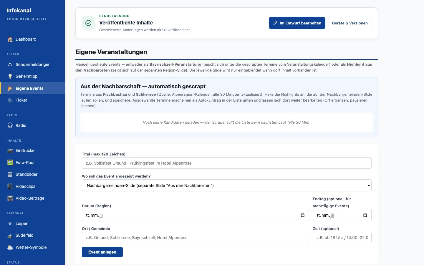 Redaktionssystem des Infokanals