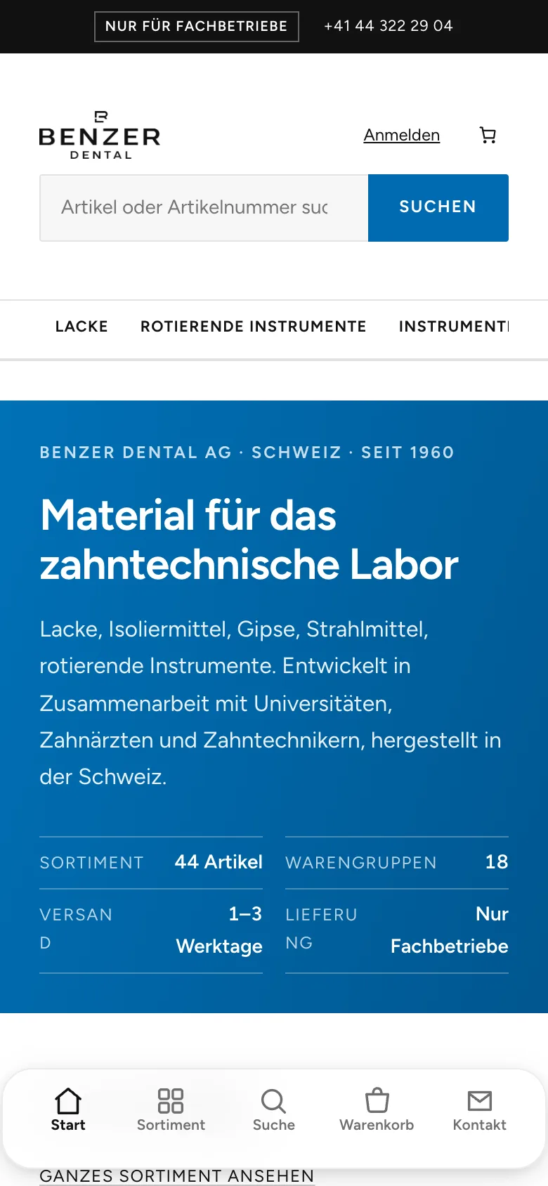 benzerdental.ch auf dem Handy
