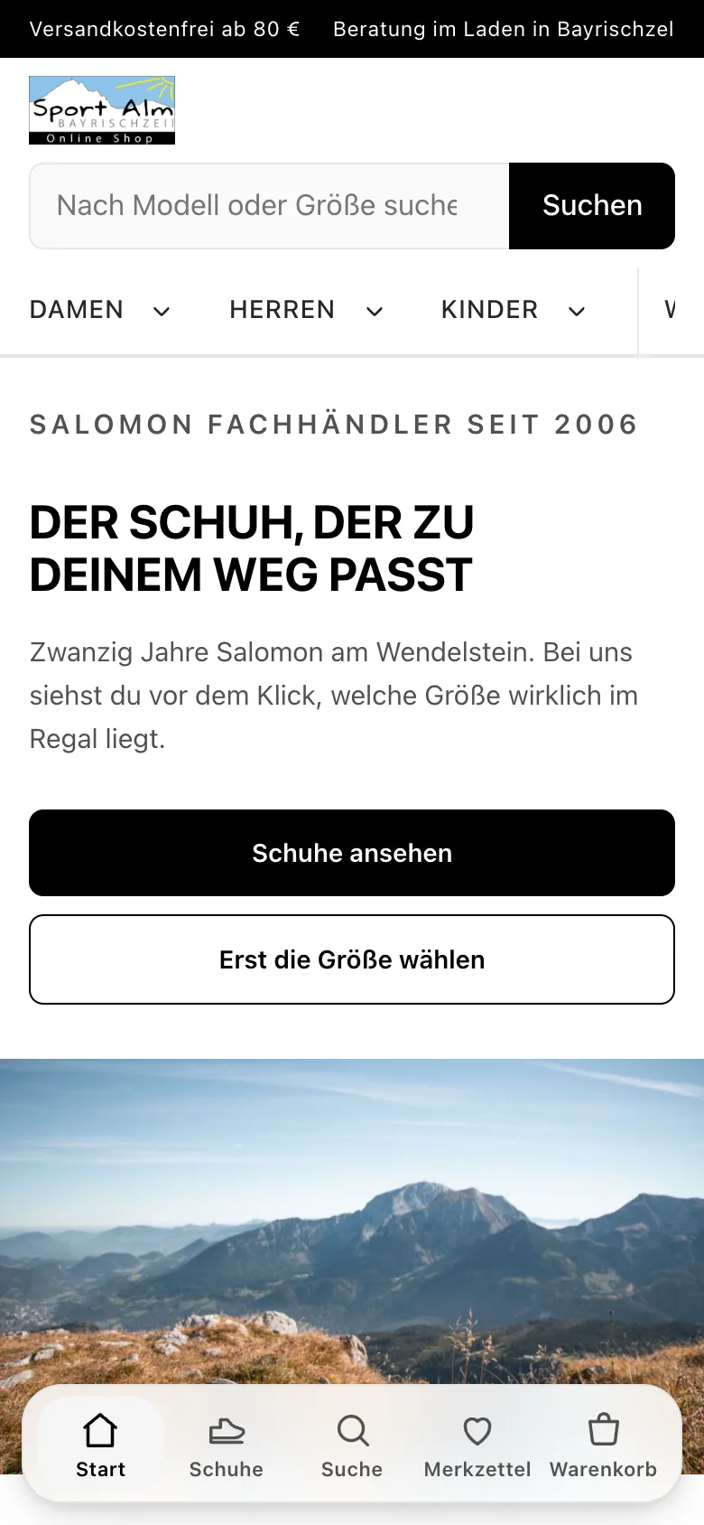 sportalm-online-shop.de auf dem Handy