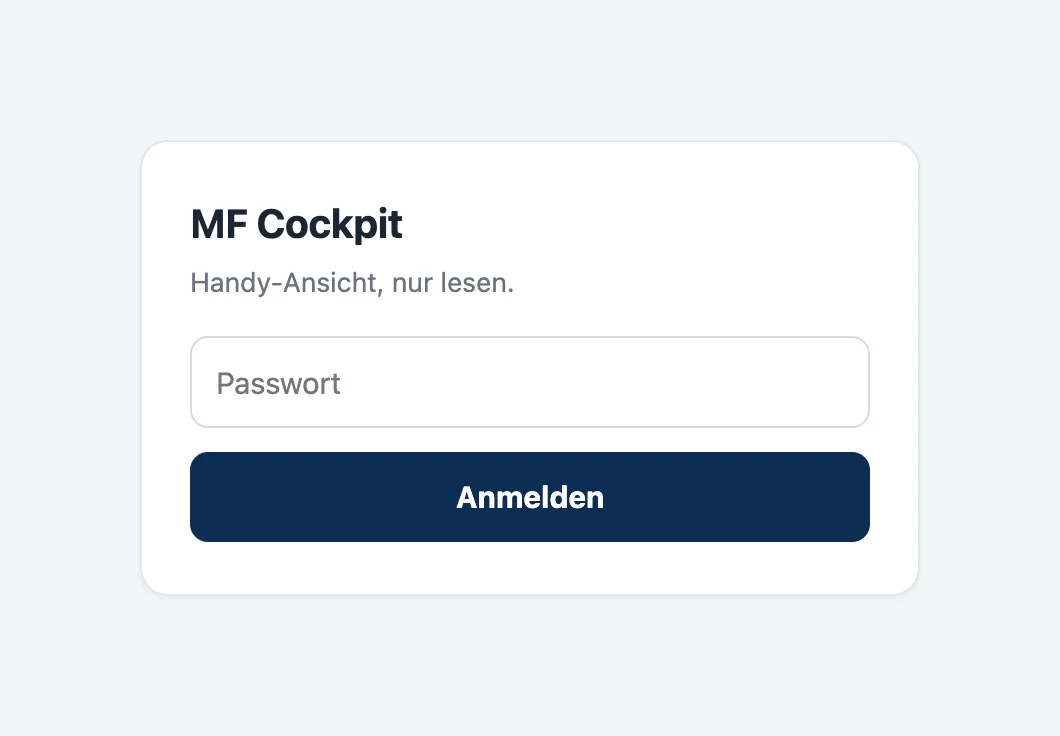 Anmeldung zum Cockpit auf dem Handy